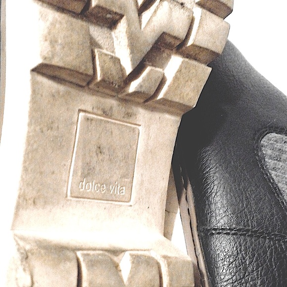 Dolce Vita Black Leather Knit Wool Sock Boots with contrast white lug soles - Picture 6 of 7